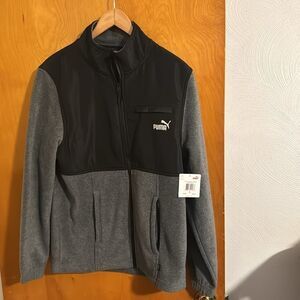 Puma Fleece Jacket Mens Small Black Gray Zip Pockets